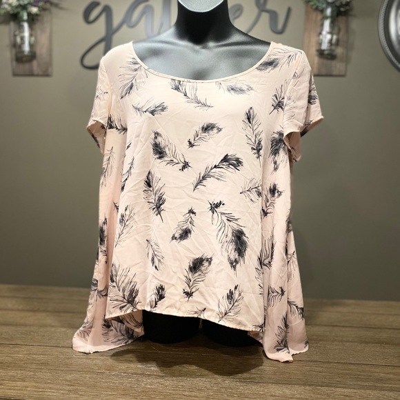 Blush Pink Chiffon Feather Top